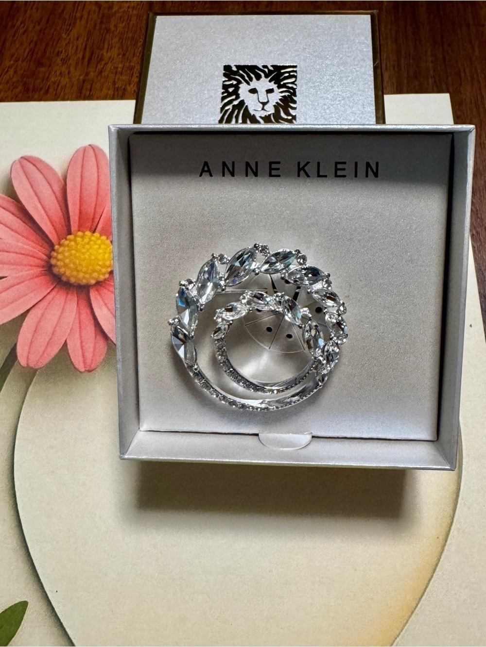 Anne Klein Silver Crystal Wreath Brooch